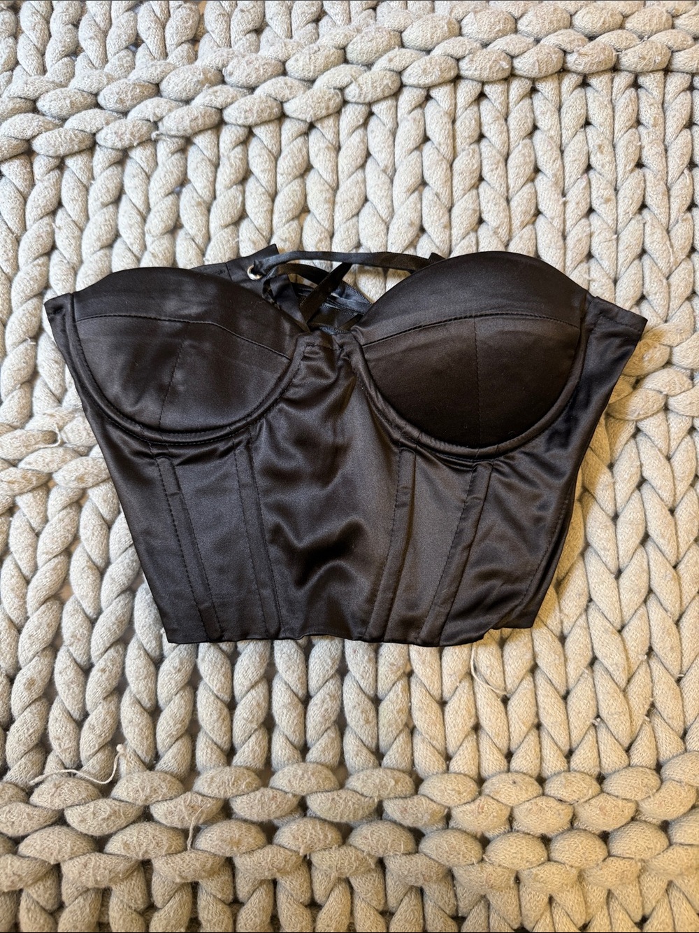 Princess Polly Black Satin Bustier Crop Top